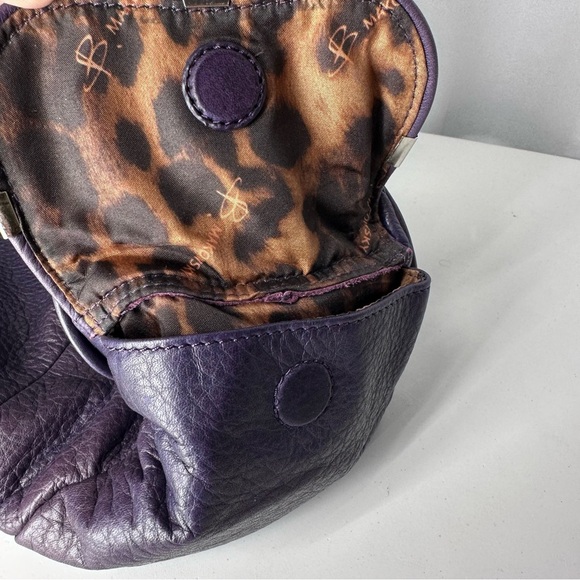 B. Makowsky Purple Pebbled Leather Satchel Cheetah Lining EUC - Picture 12 of 16